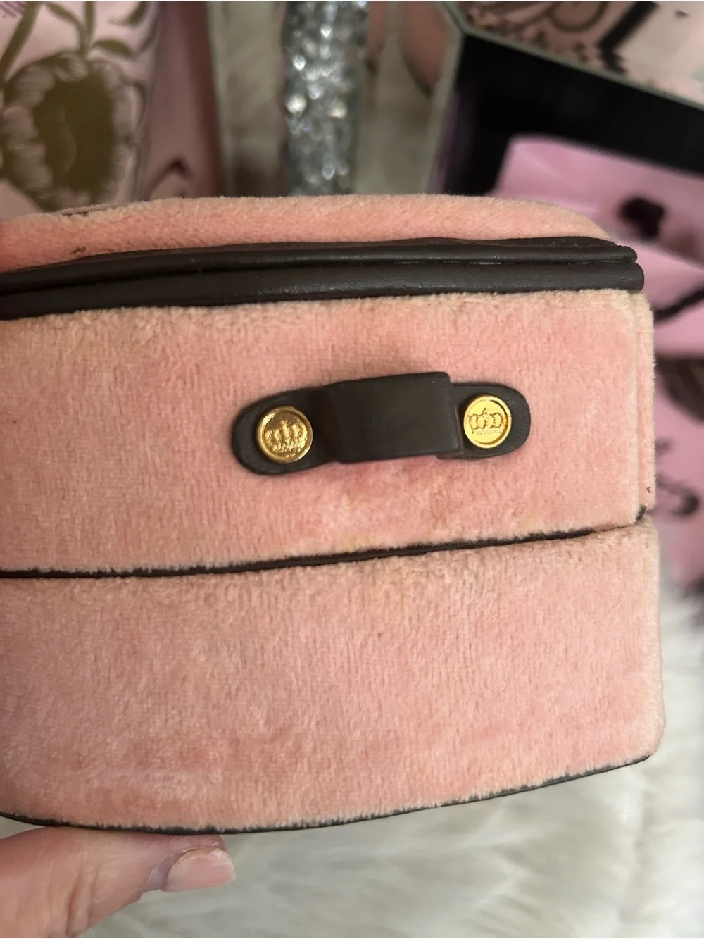 Rare Vintage Juicy Couture Pink Velour Heart Shaped Tiered Swivel Jewelry Box